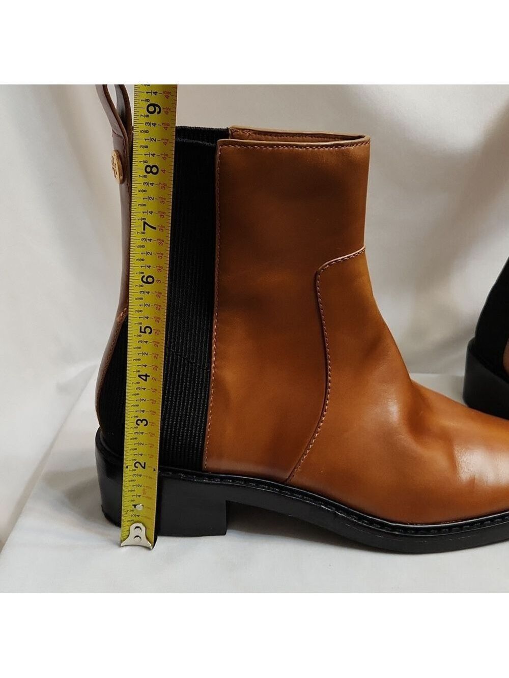 Tory Burch Chelsea Brown Black Leather Heeled Ankle Boots (W Size 10) - Picture 16 of 16